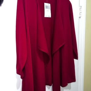 JEANNE PIERRE Red Cardigan Sweater with Waterfall Front